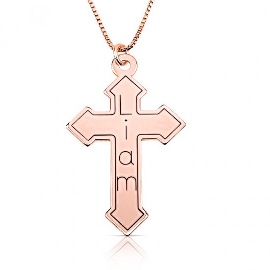 engraved cross necklace in rose gold plating