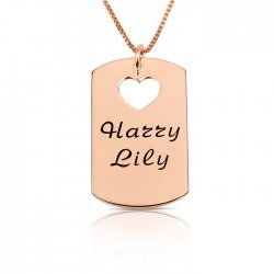 rose gold plated dog tag necklace with two names & heart  rose gold plated dog tag necklace with two names & heart