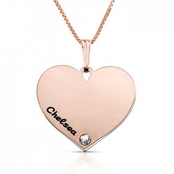 Dainty engraved heart necklace in rose gold plating & swarovski Dainty engraved heart necklace in rose gold plating & swarovski