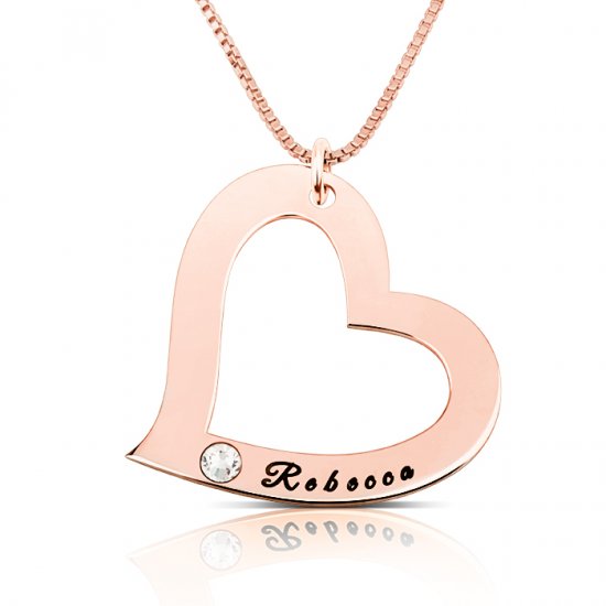 personalized heart necklace in rose gold plating & swarovski 