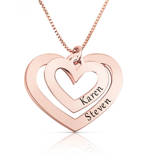 rose gold plated two hearts engraved necklace