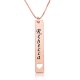 vertical bar necklace with name and heart in rose gold plated silver