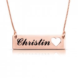 engraved heart  bar necklace in rose gold plated silver engraved heart  bar necklace in rose gold plated silver