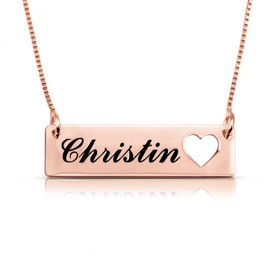 engraved heart  bar necklace in rose gold plated silver