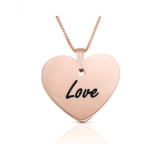 engraved heart pendant in rose gold plated silver
