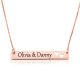 rose gold plated  bar necklace with two names & hearts  