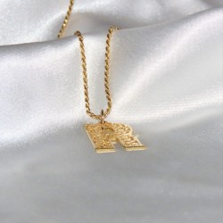 initial pendant necklace in 18k gold plating - retro style  