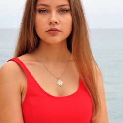 initial pendant necklace in 18k gold plating - retro style  