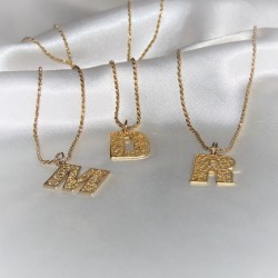 initial pendant necklace in 18k gold plating - retro style  