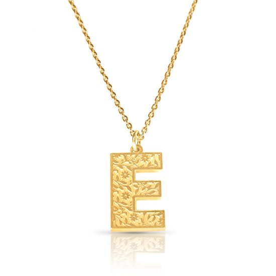 Initial Pendant Necklace In 18k Gold Plating - Retro Style ( Letter E )