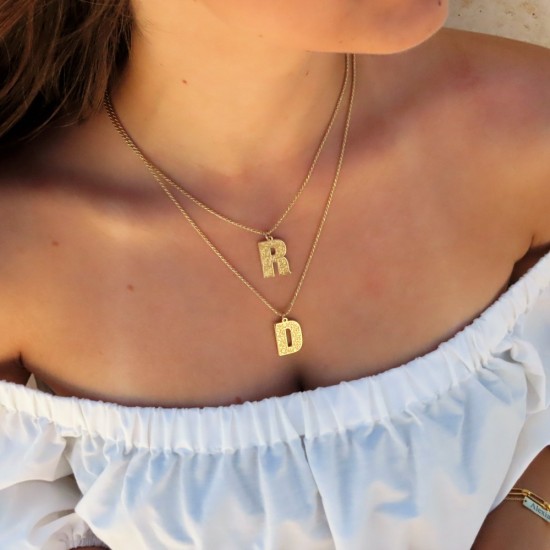 Initial Pendant Necklace In 18k Gold Plating - Retro Style ( Letter Z )