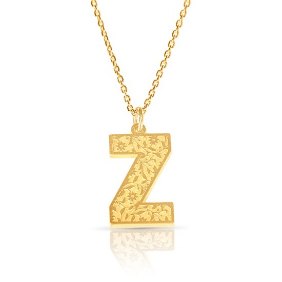 Initial Pendant Necklace In 18k Gold Plating - Retro Style ( Letter Z )