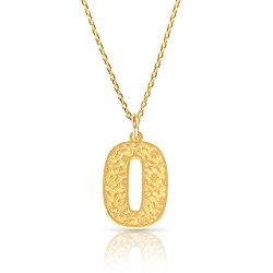 Initial Pendant Necklace In 18k Gold Plating - Retro Style ( Letter O ) Initial Pendant Necklace In 18k Gold Plating - Retro Style ( Letter O )