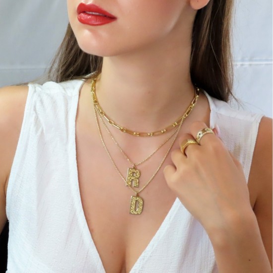 initial pendant necklace in 18k gold plating - retro style   ( letter B )   