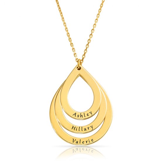 drop shaped engraved family necklace