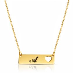 engraved heart bar necklace in gold plating engraved heart bar necklace in gold plating
