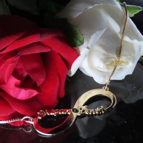 Infinity Necklace With 2 Names & Swarovski Birthstone