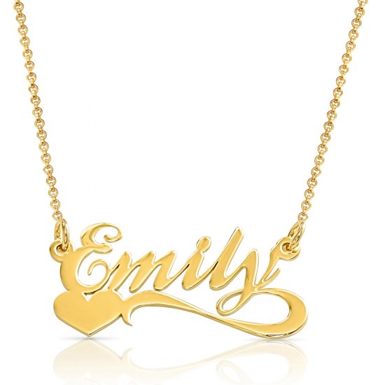18k gold plated name necklace and heart at the bottom
