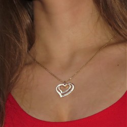 18K Gold Plated 2 Hearts Necklace Engraved With 2 Names & Swarovski Birthstones 