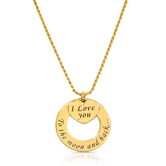 18K Gold Plated Engraved Circle And Heart Necklace