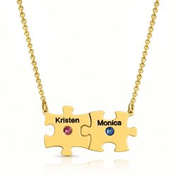 18K Gold Plated Engraved Family Puzzle Necklace With Swarovski Birthstone 18K Gold Plated Engraved Family Puzzle Necklace With Swarovski Birthstone