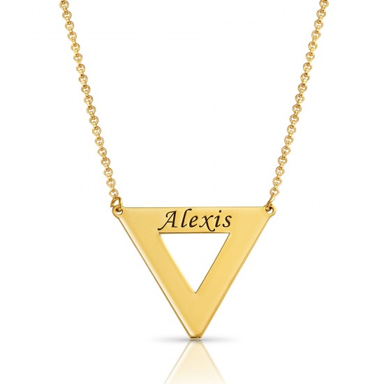 18K Gold Plated Engraved Triangle Necklace