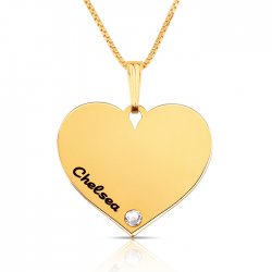 Dainty engraved heart necklace in gold plating & swarovski