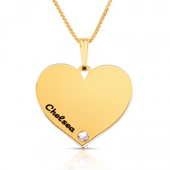 Dainty engraved heart necklace in gold plating & swarovski