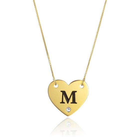 18k gold plated heart necklace with initial letter & swarovski birthstone