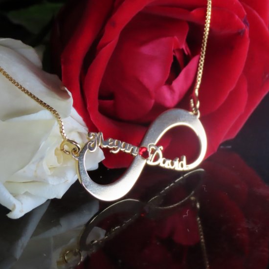 Infinity Necklace With 2 Names & Swarovski Birthstone