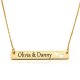 gold plated  bar necklace with two names & hearts  