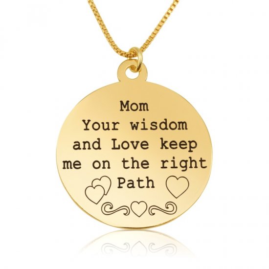 engraved disc necklace for mother in gold plating