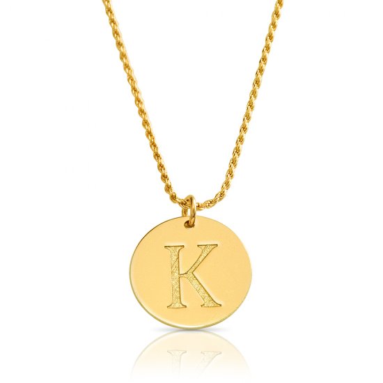 gold plated disc pendant with initial letter 