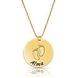 baby feet disc necklace in gold plating  baby feet disc necklace in gold plating