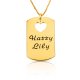gold plated dog tag necklace with two names & a heart 