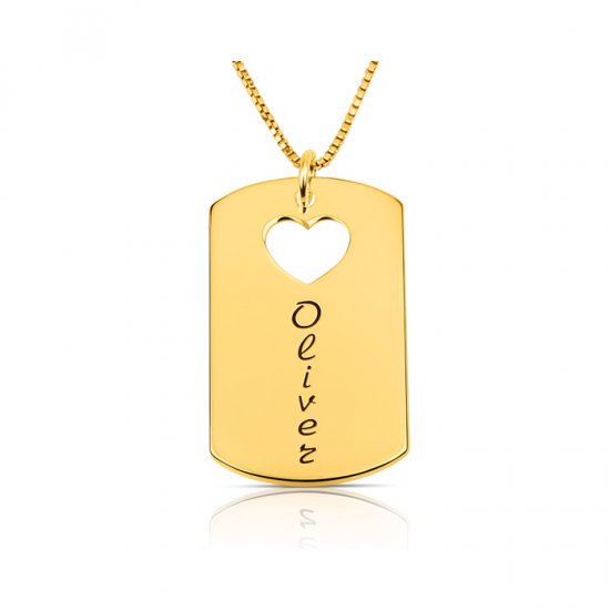 gold plated dog tag necklace with name & heart 