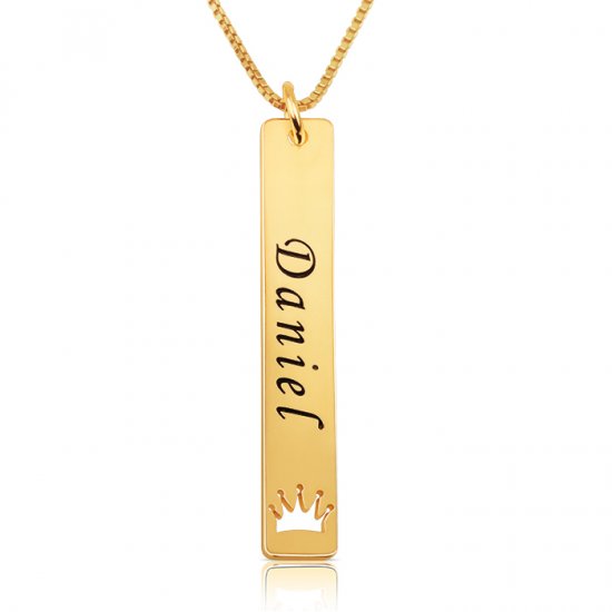 gold plated royal bar necklace with name & crown