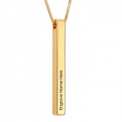 Engraved  3D long bar necklace in sterling silver with 18k gold plating 