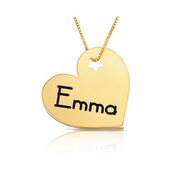 personalized engraved heart pendant with a star in gold plating