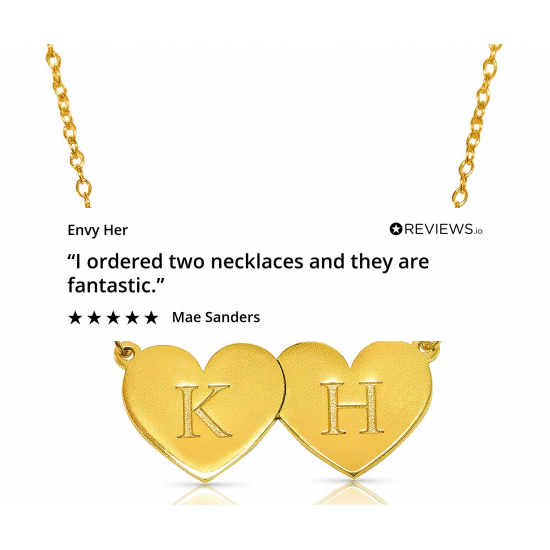 two hearts initial necklace in 18k gold plated silver