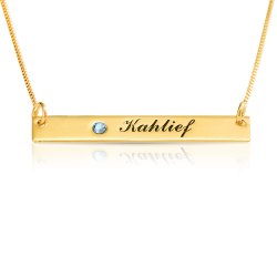 engraved bar necklace - 18k gold plated and swarovski birthstone engraved bar necklace - 18k gold plated and swarovski birthstone