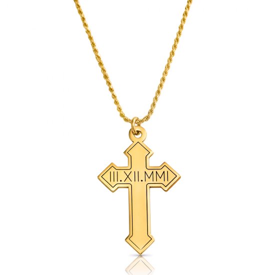 roman numeral cross neckalce - 18k gold plating