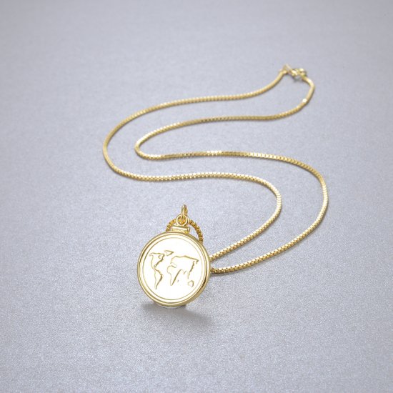 World Map Pendant Necklace -18k gold plated