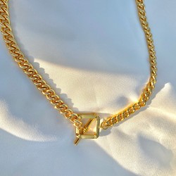 Gold Plated Square Clasp Link Chain Necklace Gold Plated Square Clasp Link Chain Necklace