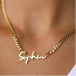 script name necklace with gourmet chain in gold plating script name necklace with gourmet chain in gold plating