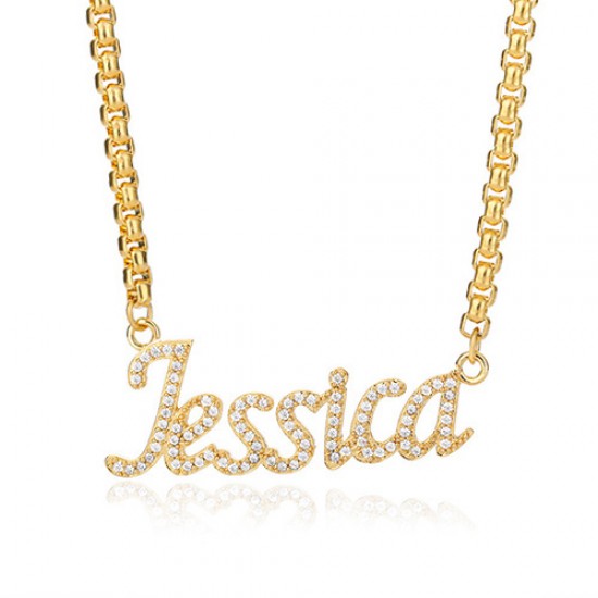 Cubic Zirconia Name Necklace 18k gold plated