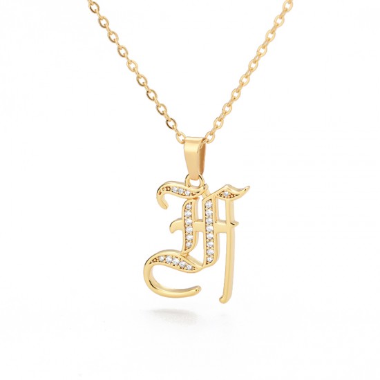 old english Initial Necklace with cz Crystals