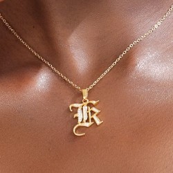 old english Initial Necklace with cz Crystals old english Initial Necklace with cz Crystals