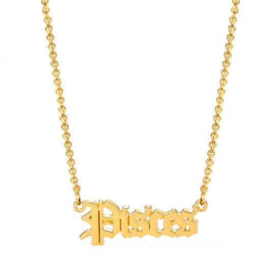 Old English Zodiac Name Necklace - pisces