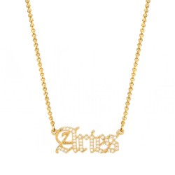 cubic zirconia old english zodiac necklace - aries cubic zirconia old english zodiac necklace - aries